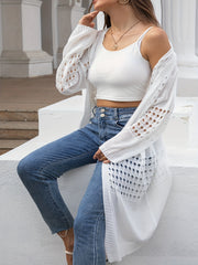 Cárdigan de punto para mujer talla grande con manga larga, abertura frontal y bordado, estilo flyaway