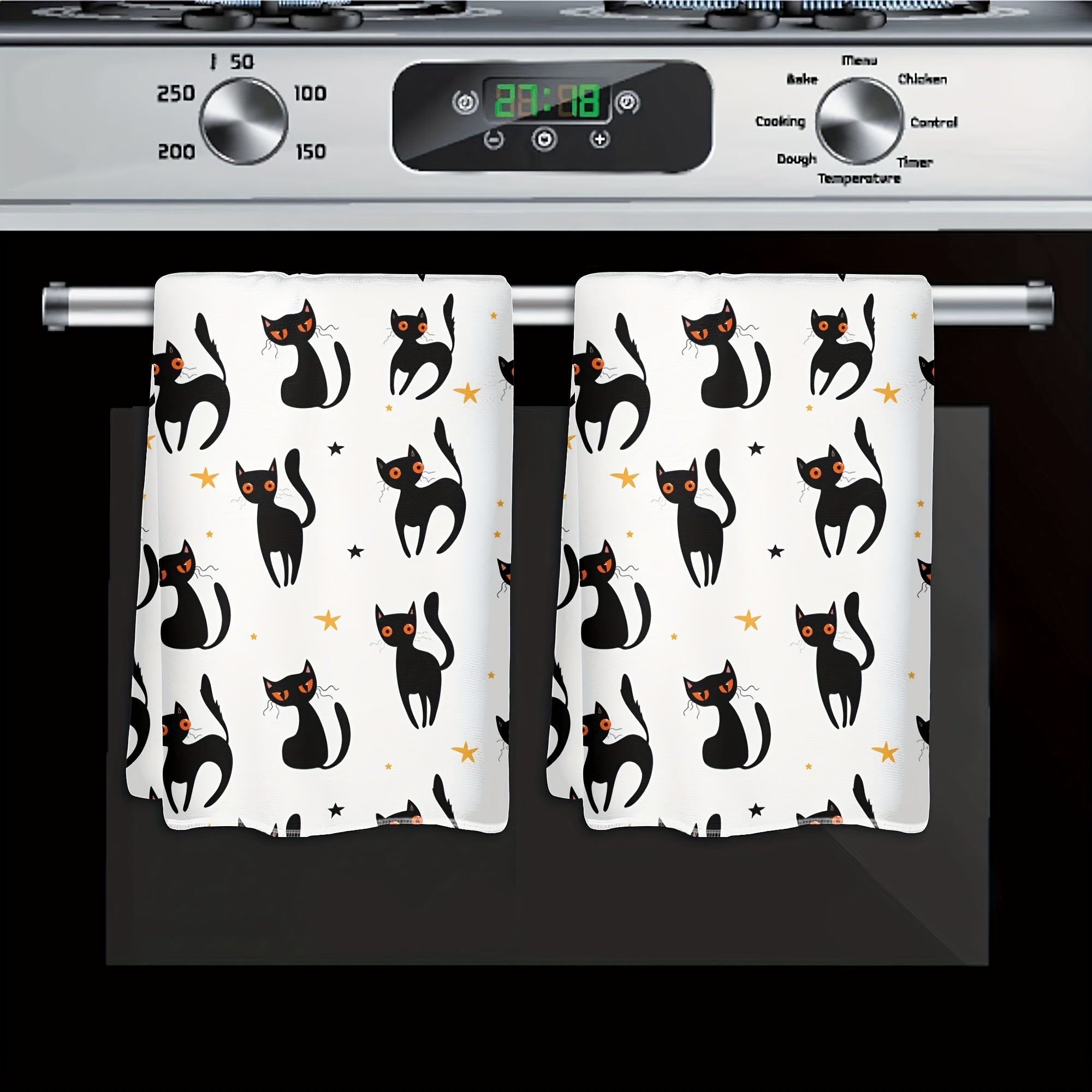 Black Cat Kitchen Towels Set, Ultra-Soft Absorbent Dish Cloths for Home Cleaning