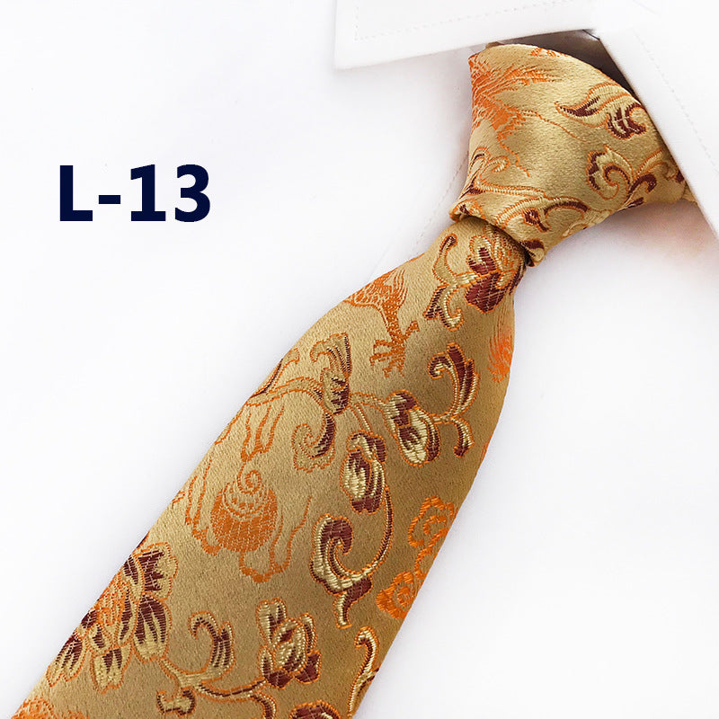 Men's Silk Tie with Hand-Embroidered Chinese Dragon and Peony Design