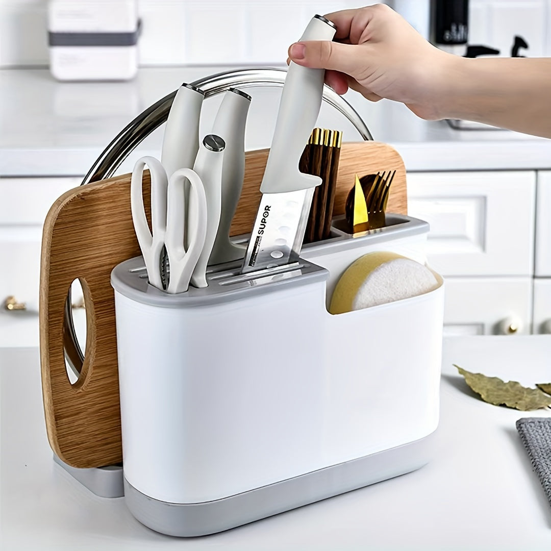 Modern Kitchen Storage Organizer with Cutting Board and Utensil Holder