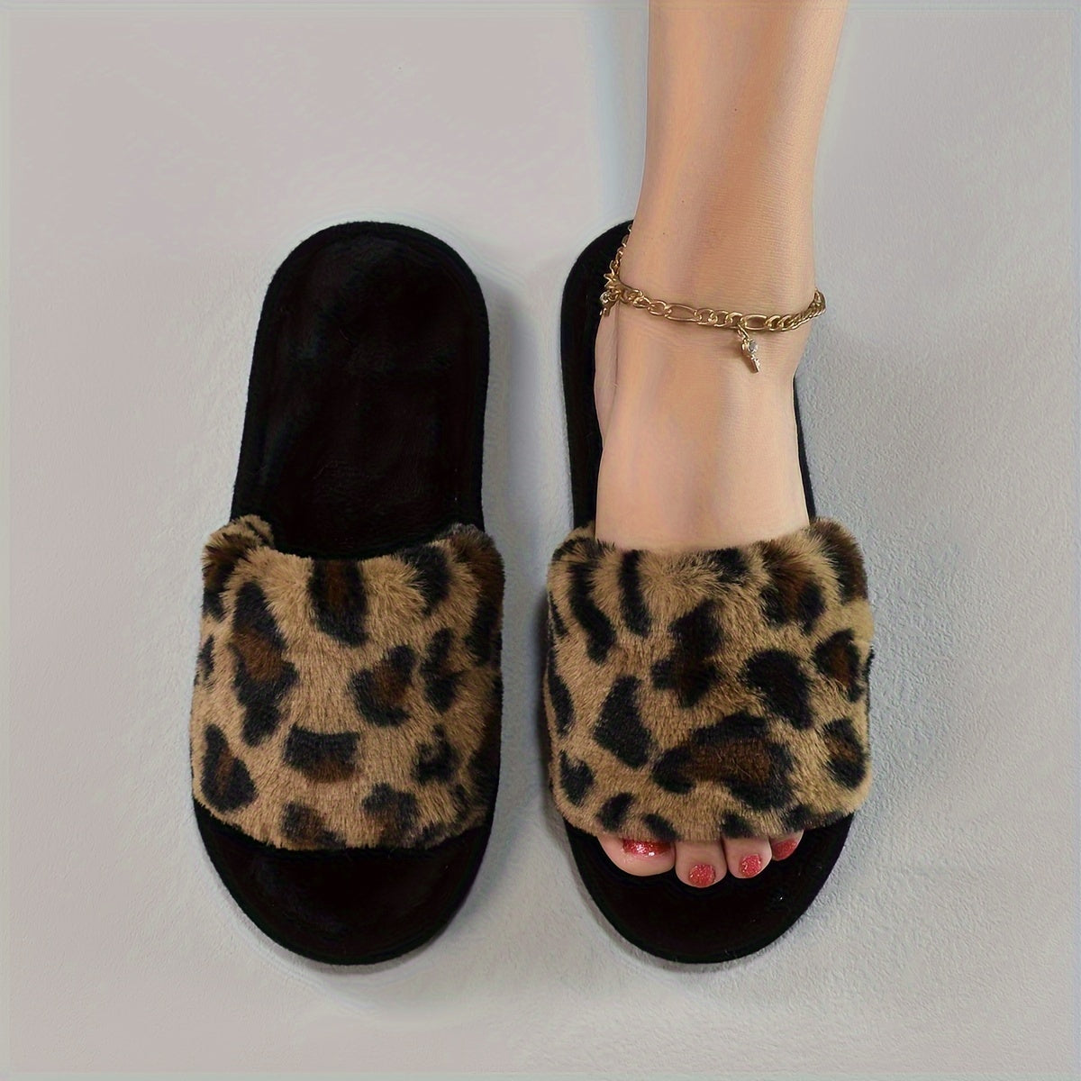 Leopard Print Women's Slip-On Slippers All-Season Soft Fabric Non-Slip EVA Sole