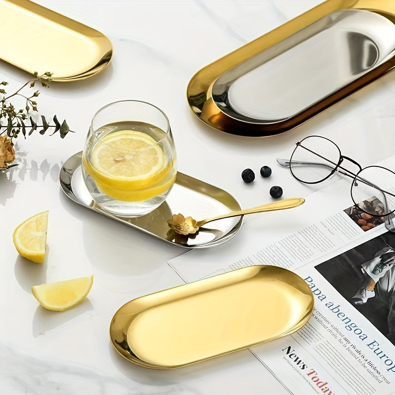 Bandeja de joyería ovalada de acero inoxidable para almacenamiento y servicio