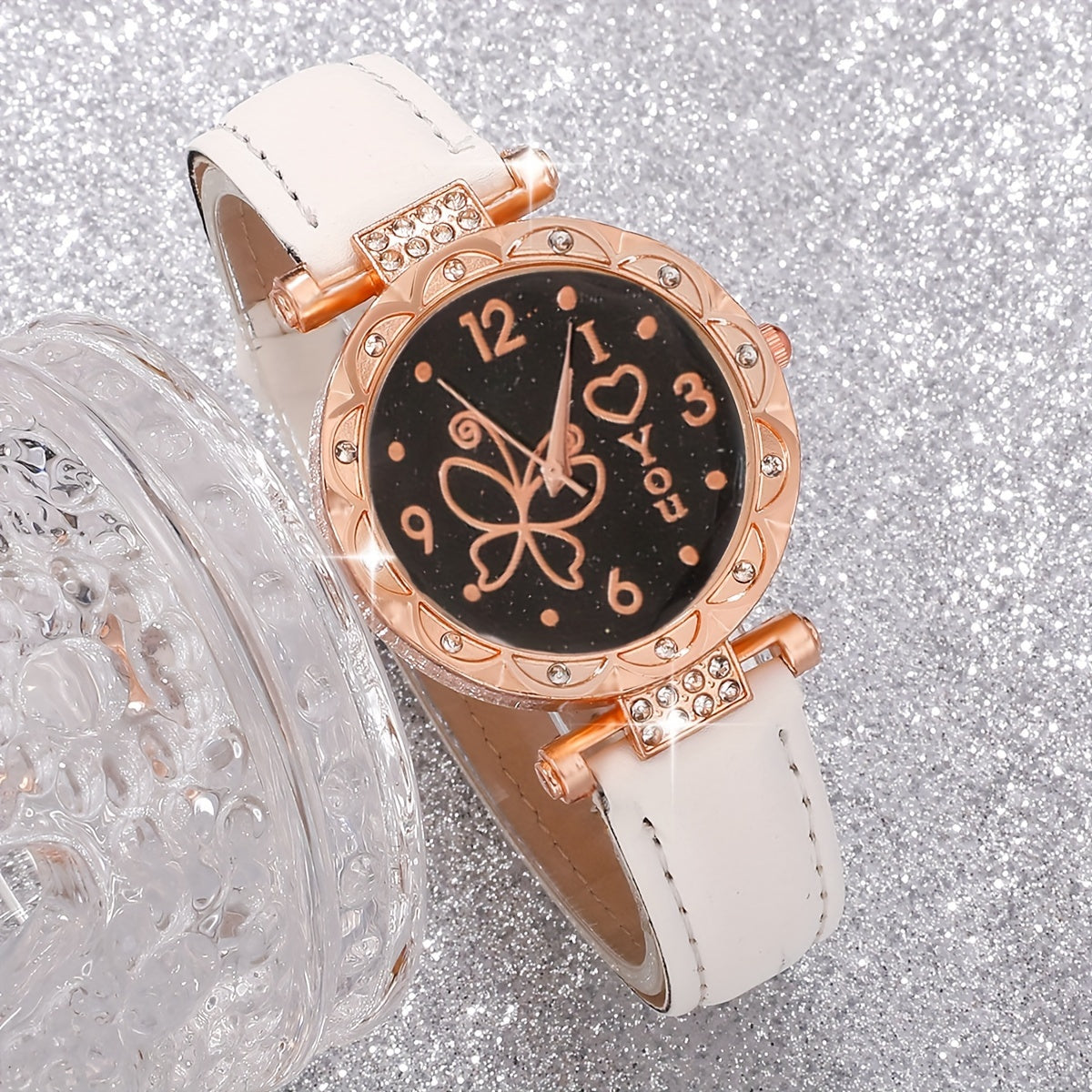 Women's Butterfly Quartz Watch and Jewelry Set with Faux Leather Strap and Zinc Alloy Case