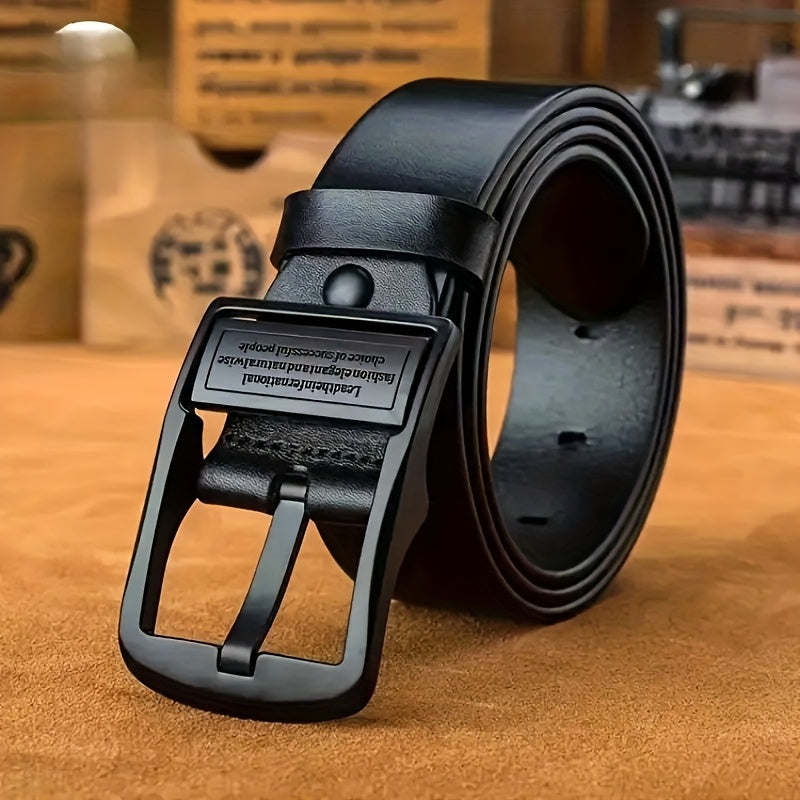 Men's Vintage Faux Leather Belt with Pin Buckle Black Large Size