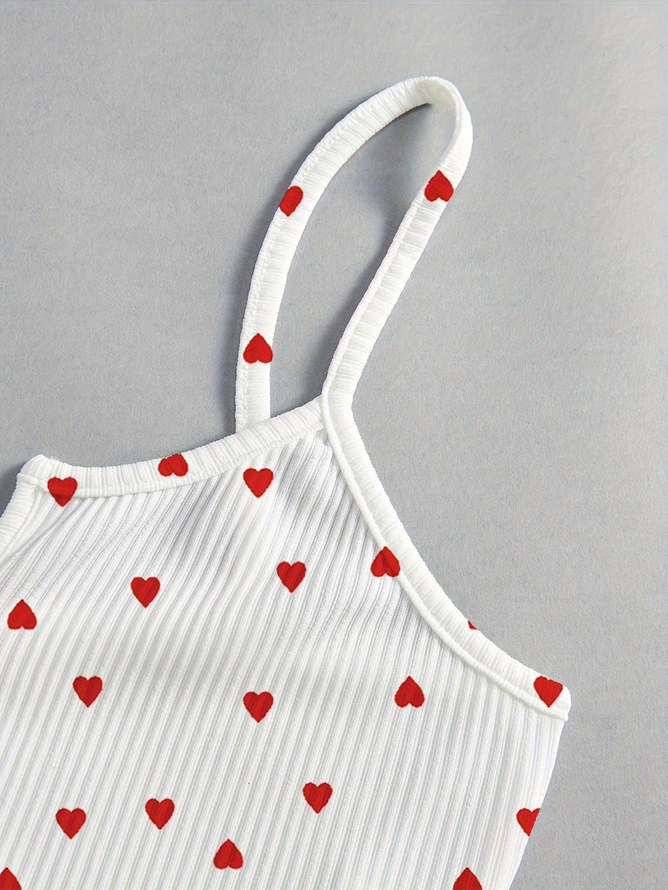 Women's Valentine's Day Heart Print Lounge Set with Lettuce Trim Camisole and Elastic Shorts