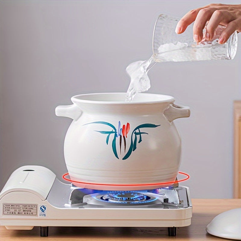 White Hand-Painted Chinese Soup Pot Non-Stick Heat-Resistant Cookware for Soup Rice Slow Cooking