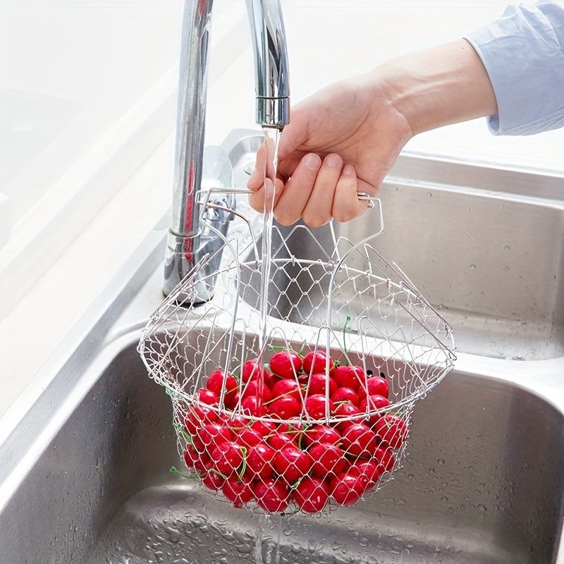 Stainless Steel Frying Basket Foldable Steamer Rinse Strain Kitchen Tool