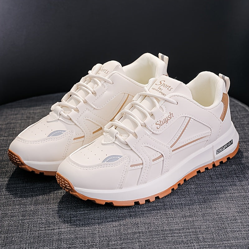 Women's White and Black Casual Athletic Sneakers Low Top Mesh Faux Leather Lightweight All-Season