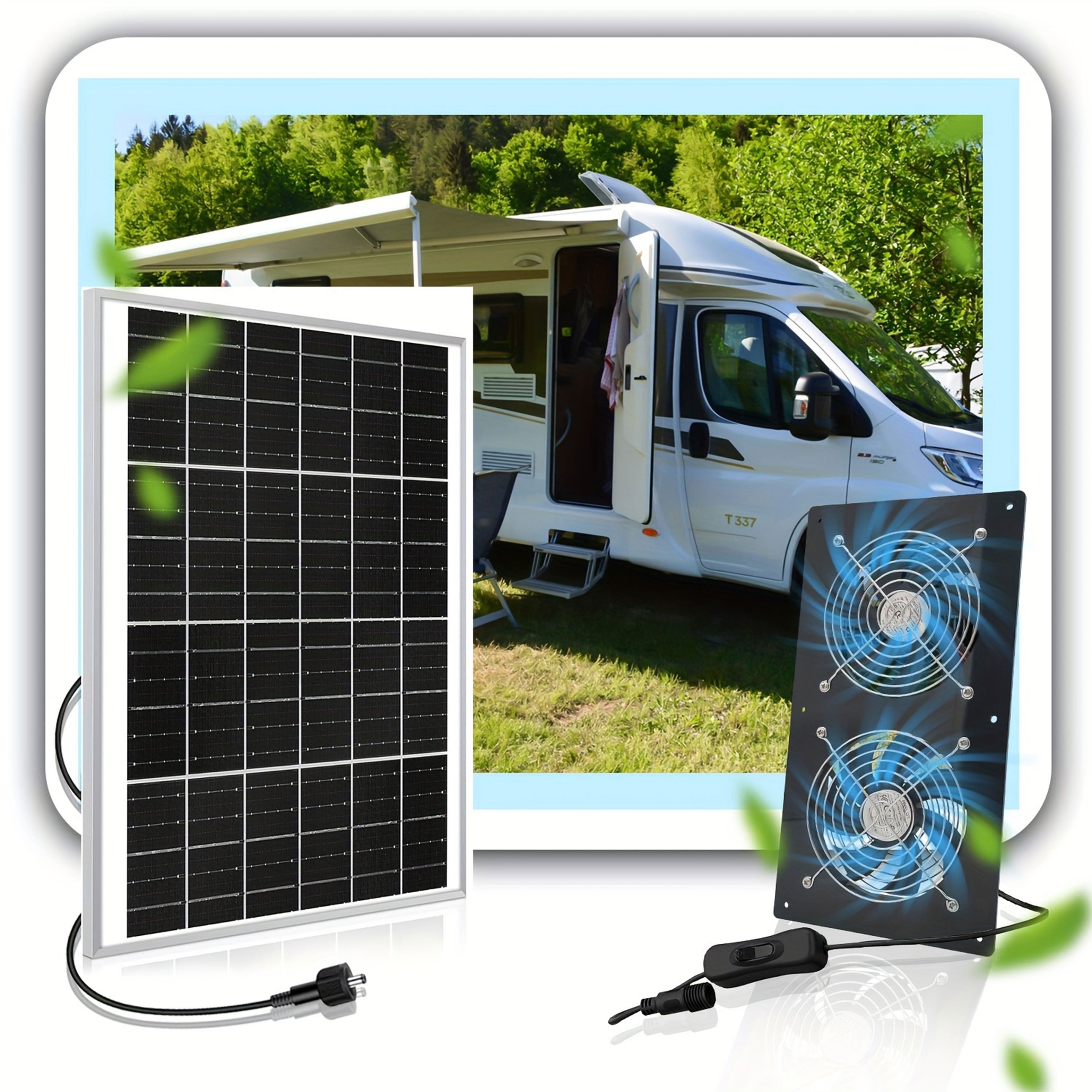 Panel solar de 15W con 2 ventiladores de escape de alta velocidad para áticos, cobertizos, caravanas y gallineros