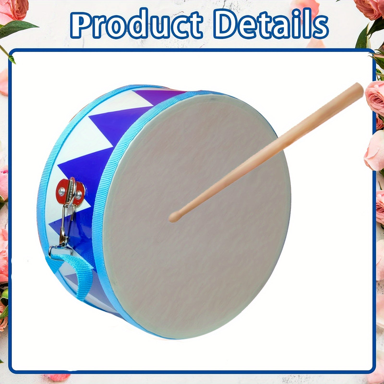 Wooden Drum Set for Beginners with Adjustable Strap and 2 Drumsticks White