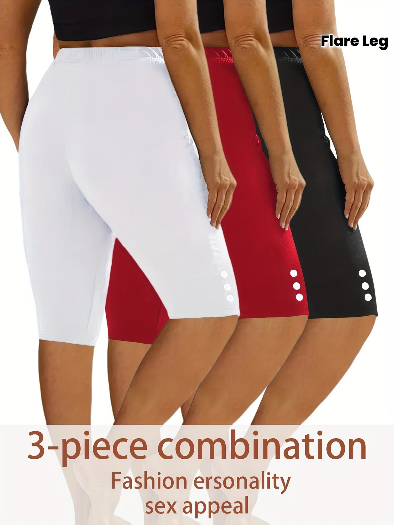 Women's Casual Sports Leggings Shorts 3-Pack, Stretchy, Breathable, Comfortable