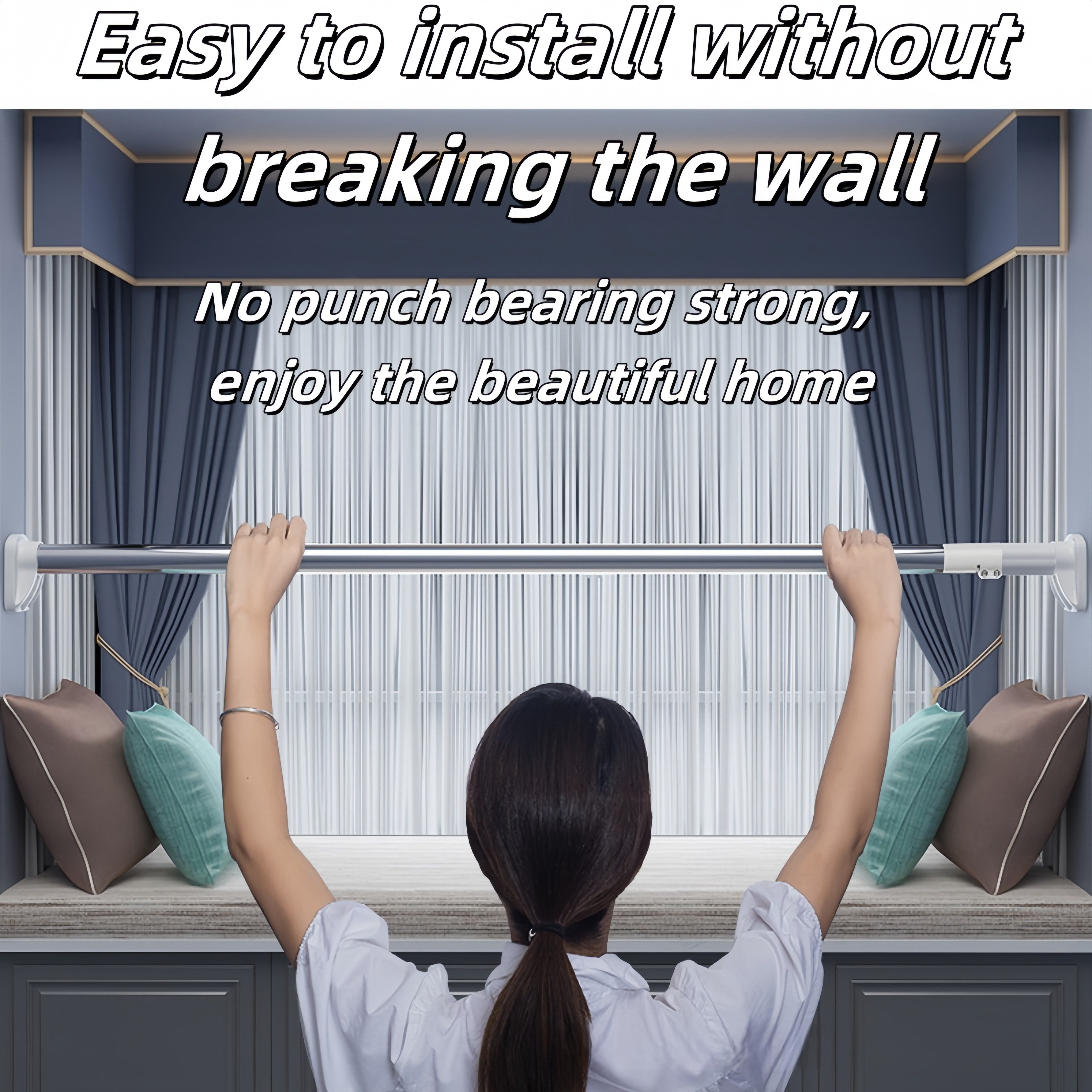 Telescopic Clothes Drying Pole No Holes Shower Curtain Rack for Bathroom Balcony