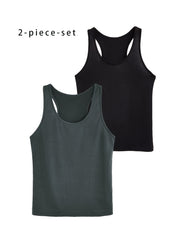 Women's Plus Size Casual Off-Shoulder Vest Set 2pcs Black White