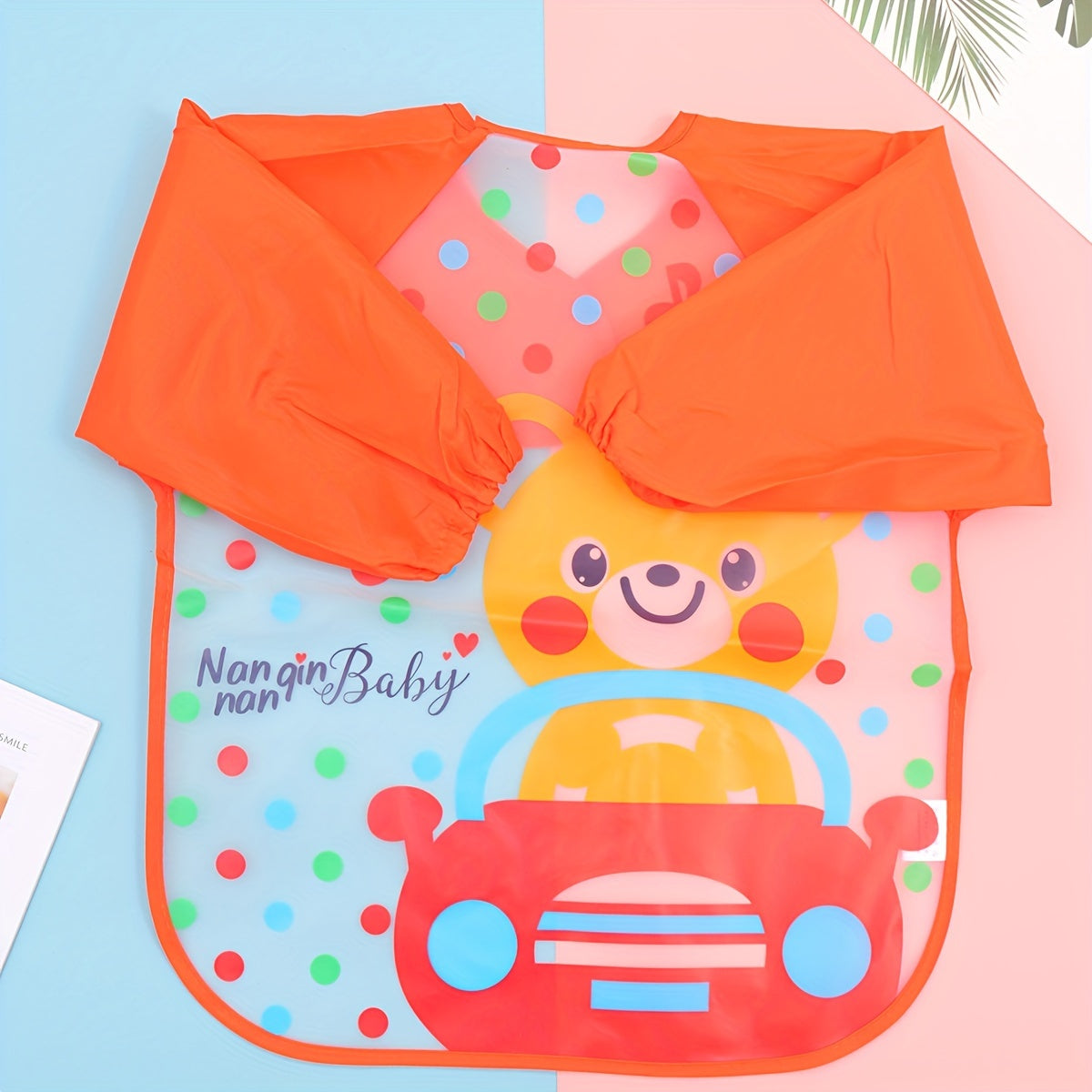 Baby Waterproof Bib for Kids Reversible Cartoon Design Long Sleeve Feeding Smock