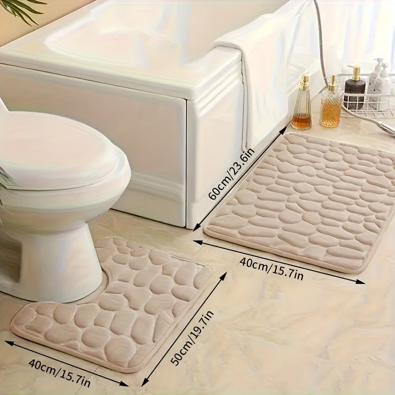 Juego de 2 alfombrillas de baño antideslizantes con relieve de piedra, absorbentes y suaves de poliéster