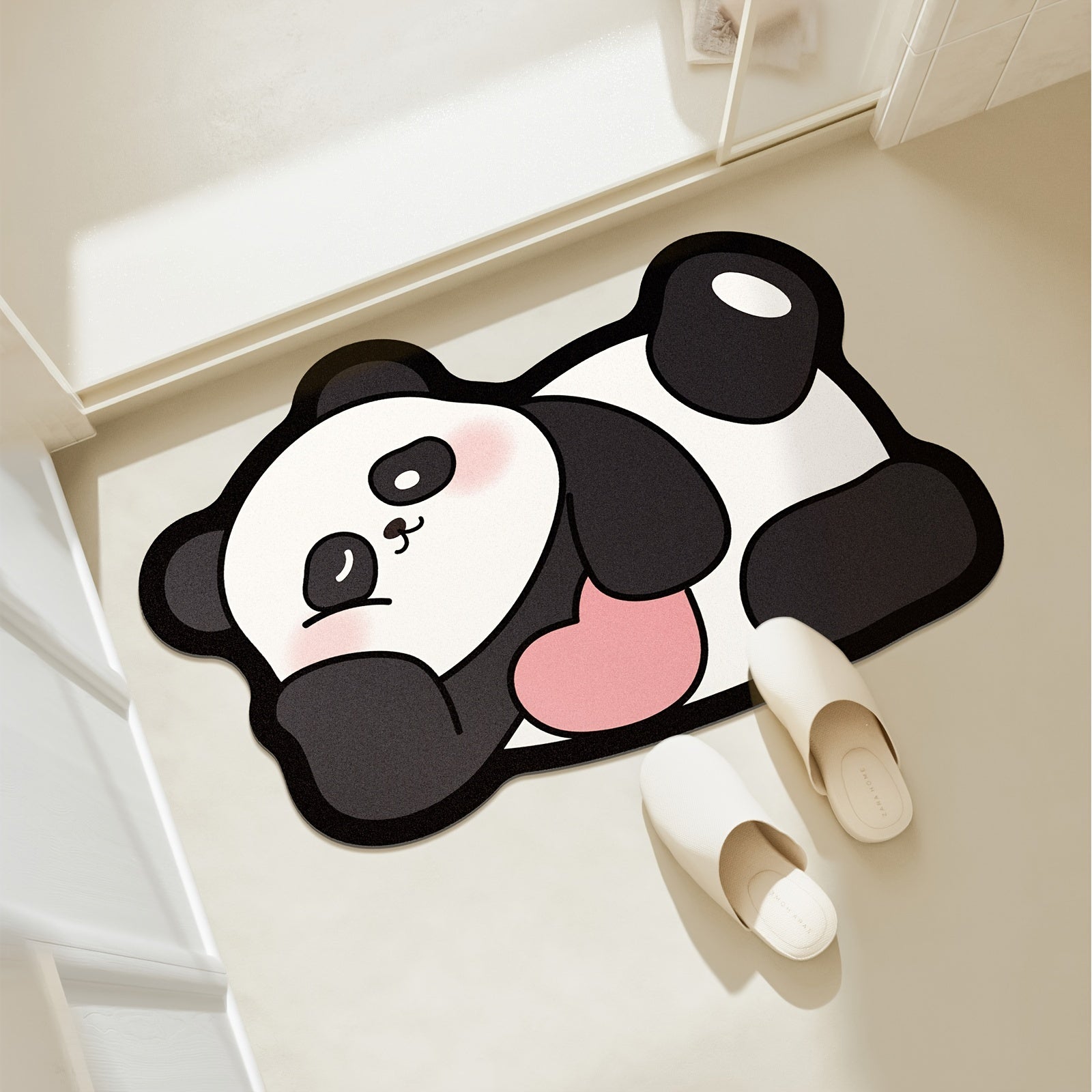 Alfombra de baño con estampado de panda absorbente, antideslizante y de secado rápido para uso en baño o exterior