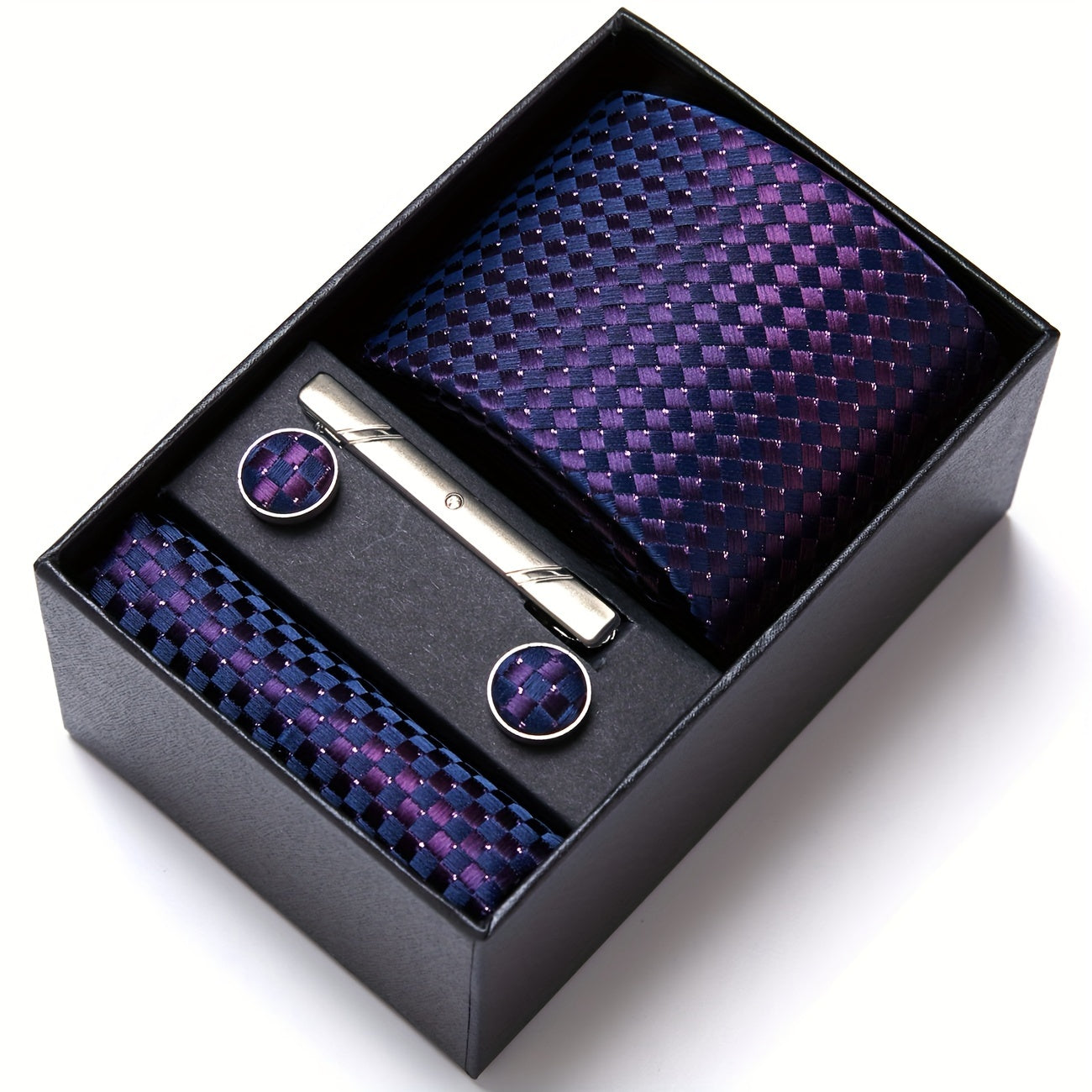 Men's Accessories Set Tie Pocket Square Cufflinks Necktie Gift Box for Celebration