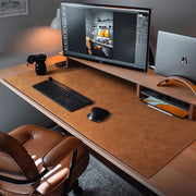 Dual-Sided Faux Leather Desk Mat Brown Rectangular Mouse Pad for Office Gaming Writing