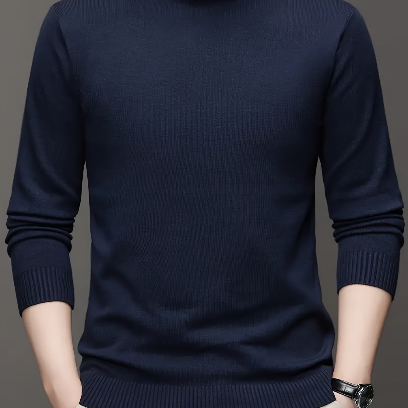 Men's Solid Color Turtleneck Sweater Knit Pullover Fall Winter Warm Casual