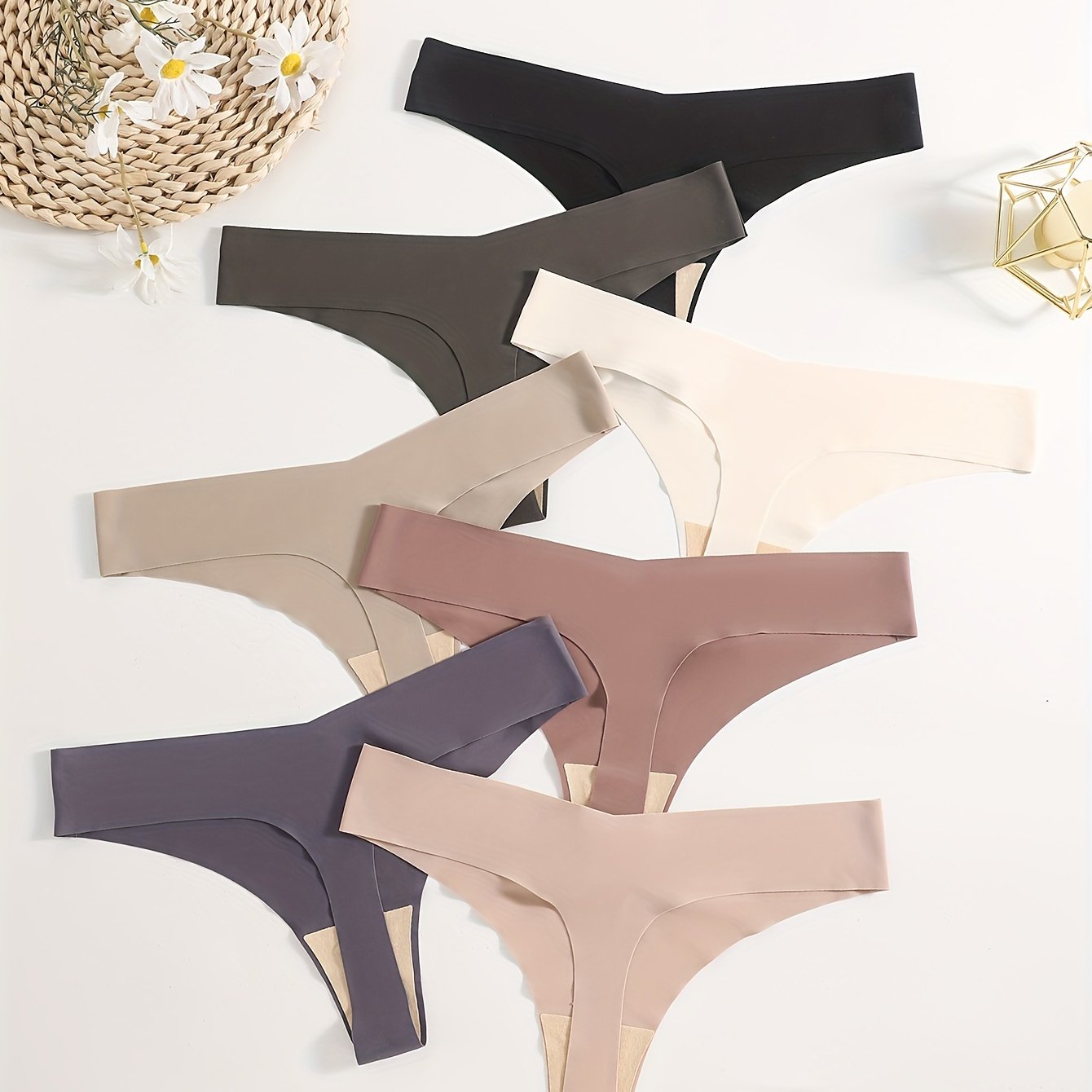 Women's Solid Seamless Thongs Soft Comfortable Intimate Wear Set of 7