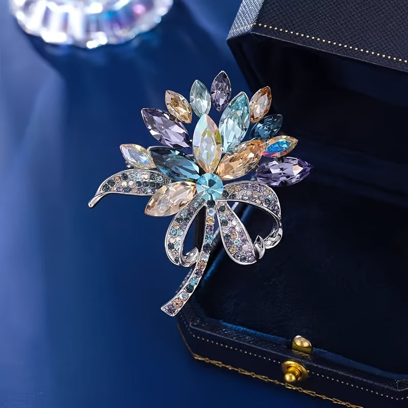 Women's Alloy Flower Brooch Pin with Rhinestones for Clothing Decoration