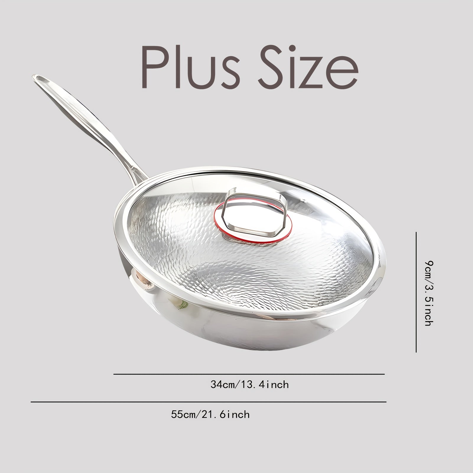 Titanium-Coated Wok with Lid 33cm Hammered Tri-Ply Stainless Steel Dishwasher Safe