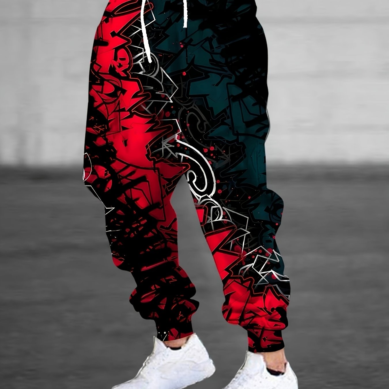 Men's Joggers with 3D Graffiti Print Drawstring Pockets Polyester Sweatpants All Seasons