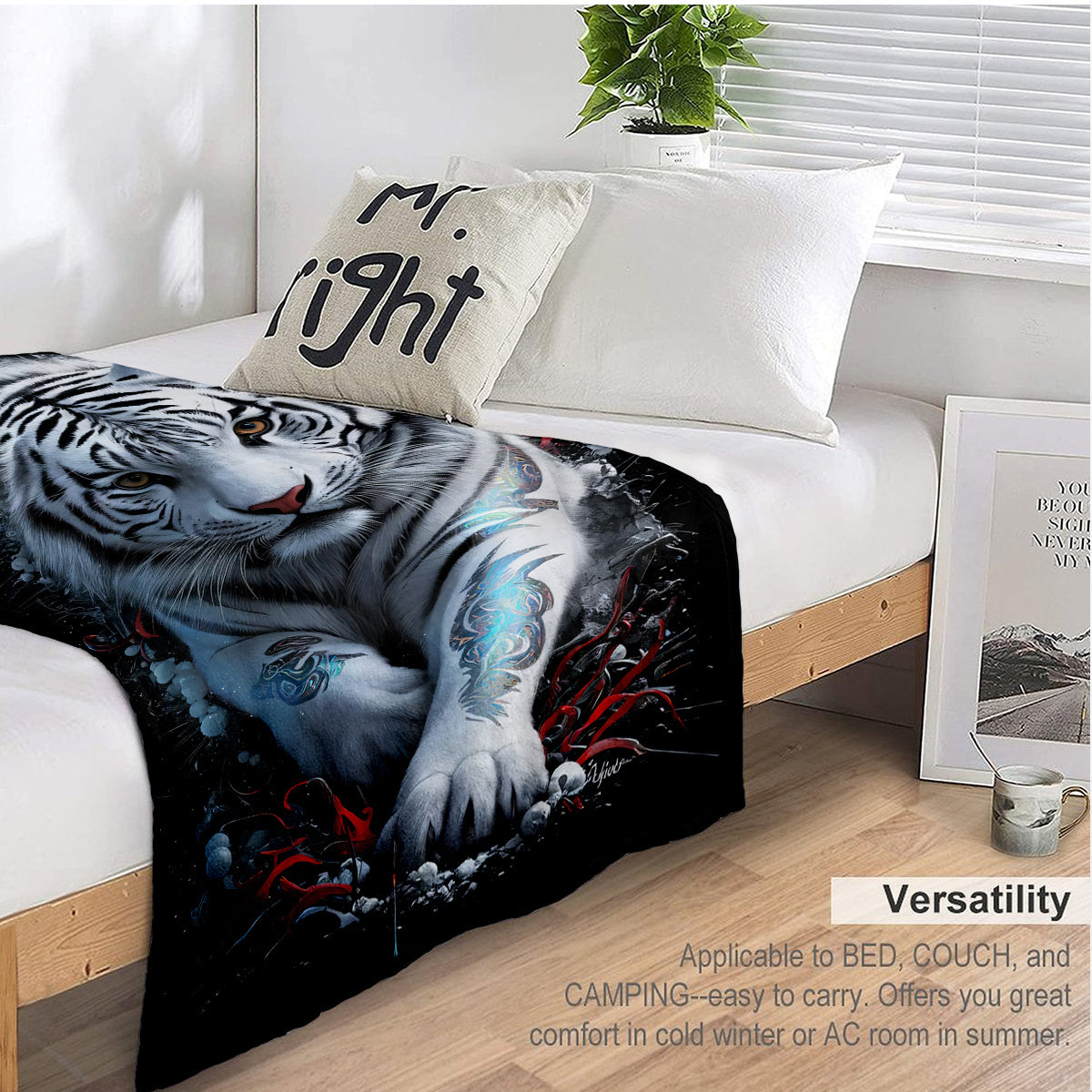 White Tiger Design Blanket for Bed Towel Nap Leisure Lightweight Soft