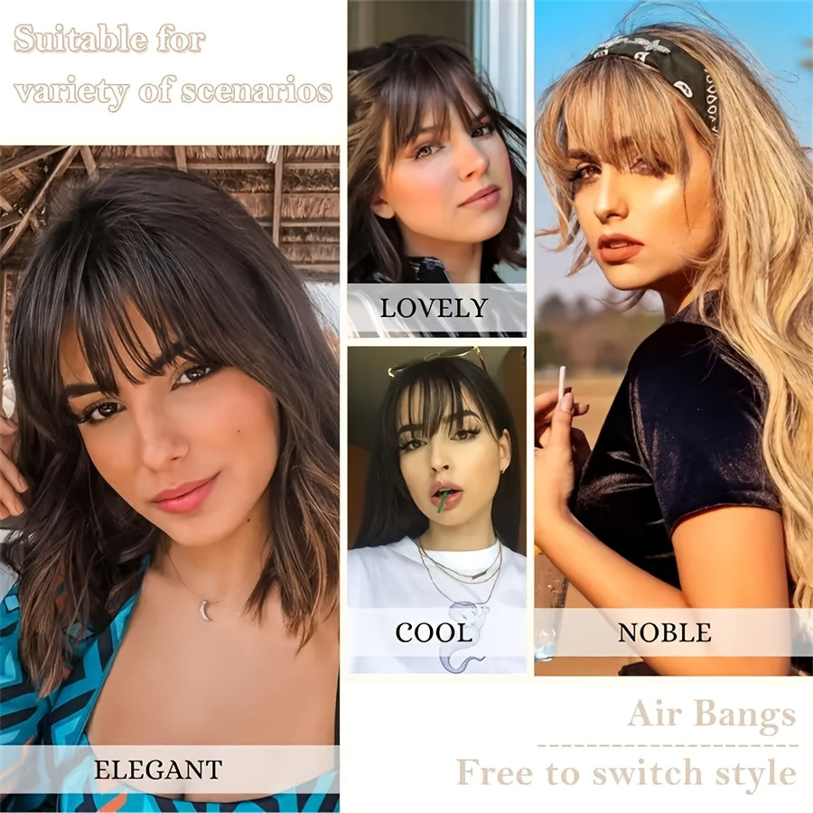 Pinza para el cabello con flequillo sintético unisex color marrón oscuro y negro, estilo elegante para uso diario