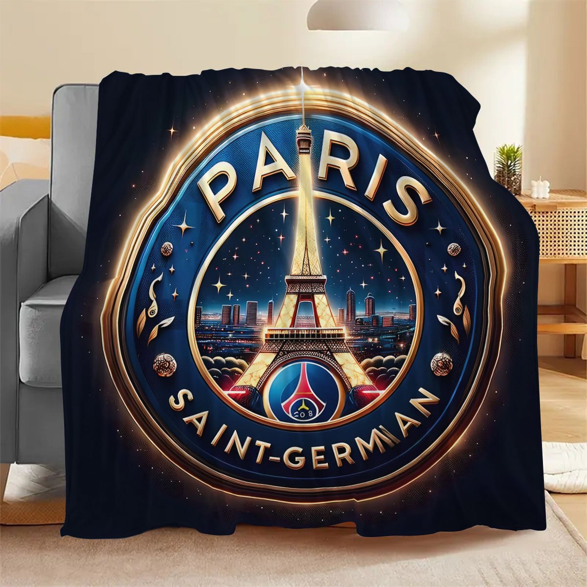 Soft Flannel Throw Blanket for Bed Sofa Chair All-Season with Eiffel Tower Print