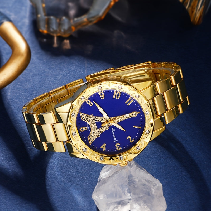 Reloj de mujer de cuarzo con esfera de la Torre Eiffel y correa de acero inoxidable, reloj analógico