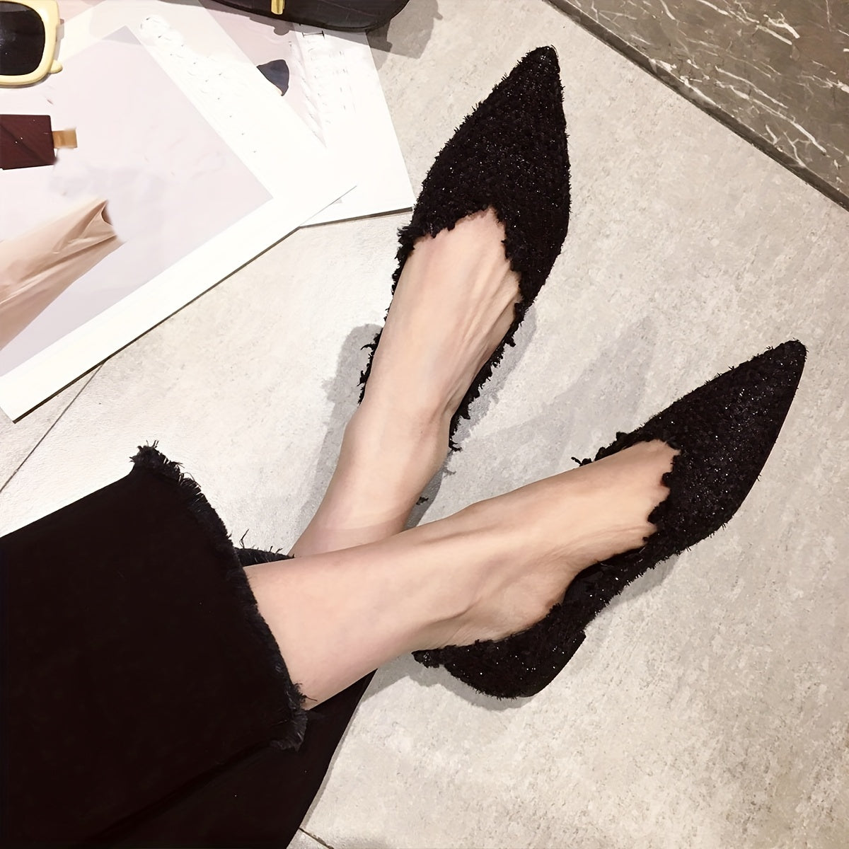 Women's Solid Color Flat Shoes Pointed Toe Slip-On Dress Shoes