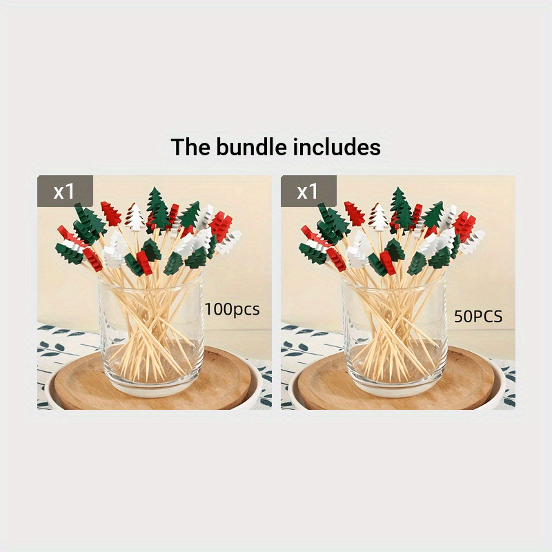 Disposable Bamboo Picks for Christmas Tree Fruit and Cocktail Decorations 50/100 Pack