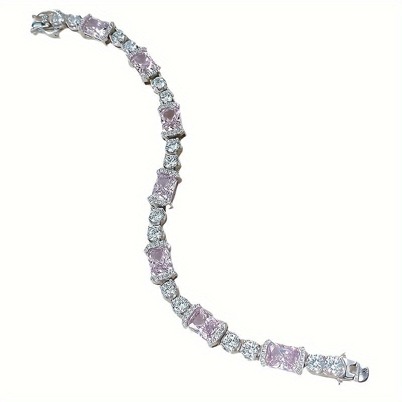 Sterling Silver Bracelet with Pink Cubic Zirconia for Women and October Birthdays