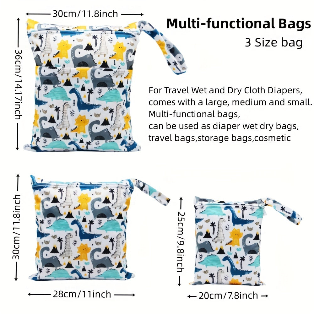 Set of 3 Waterproof Wet Bags for Diapers, Various Sizes, Baby Travel Organizer