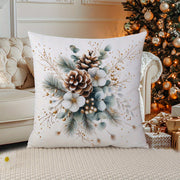 Machine Washable Zippered Polyester Throw Pillow Covers with Pine Cone and Christmas Flower Designs