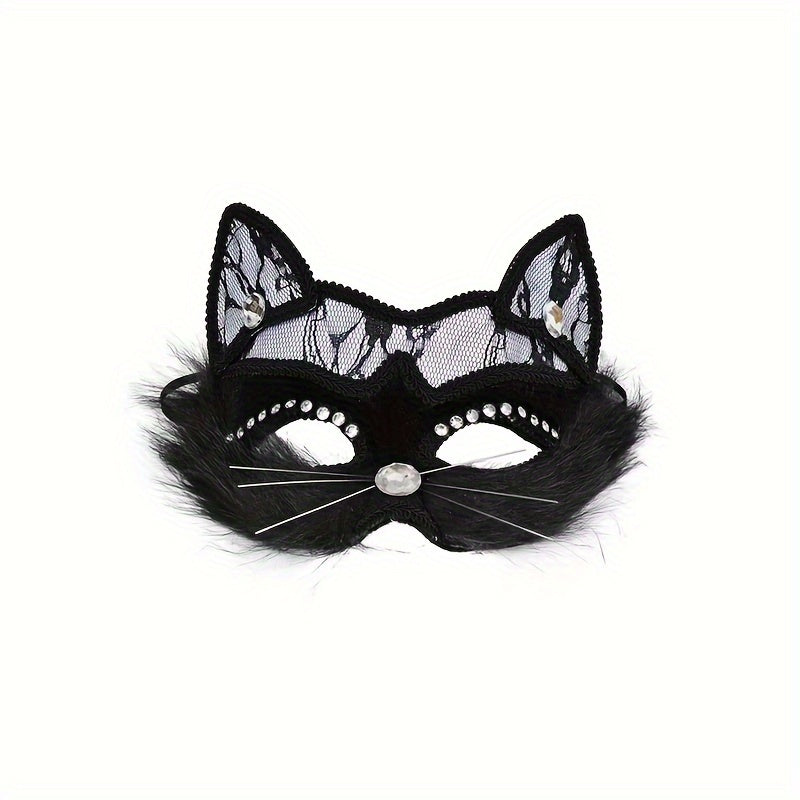 Exotic Animal Cat Mask PVC Embossed Non-Stretch Costume Face Covering for Halloween and Cosplay