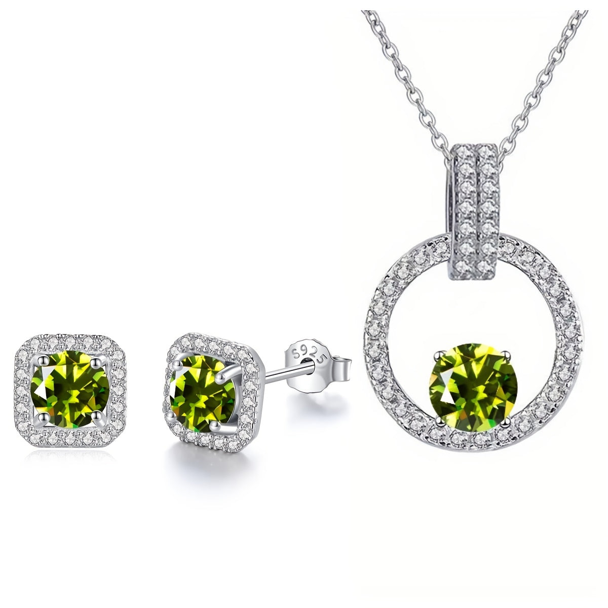 Moissanite Jewelry Set Necklace and Earrings Sterling Silver 1 Carat and 0.5 Carat Stones Gift Box
