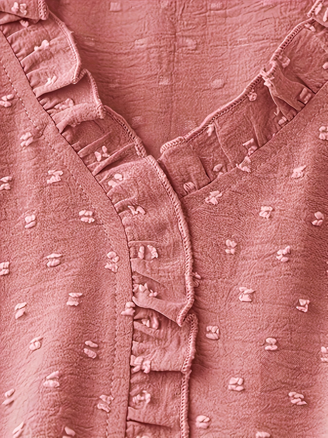 Plus Size Swiss Dot Blouse with Frill Trim V-Neck Summer Casual Women