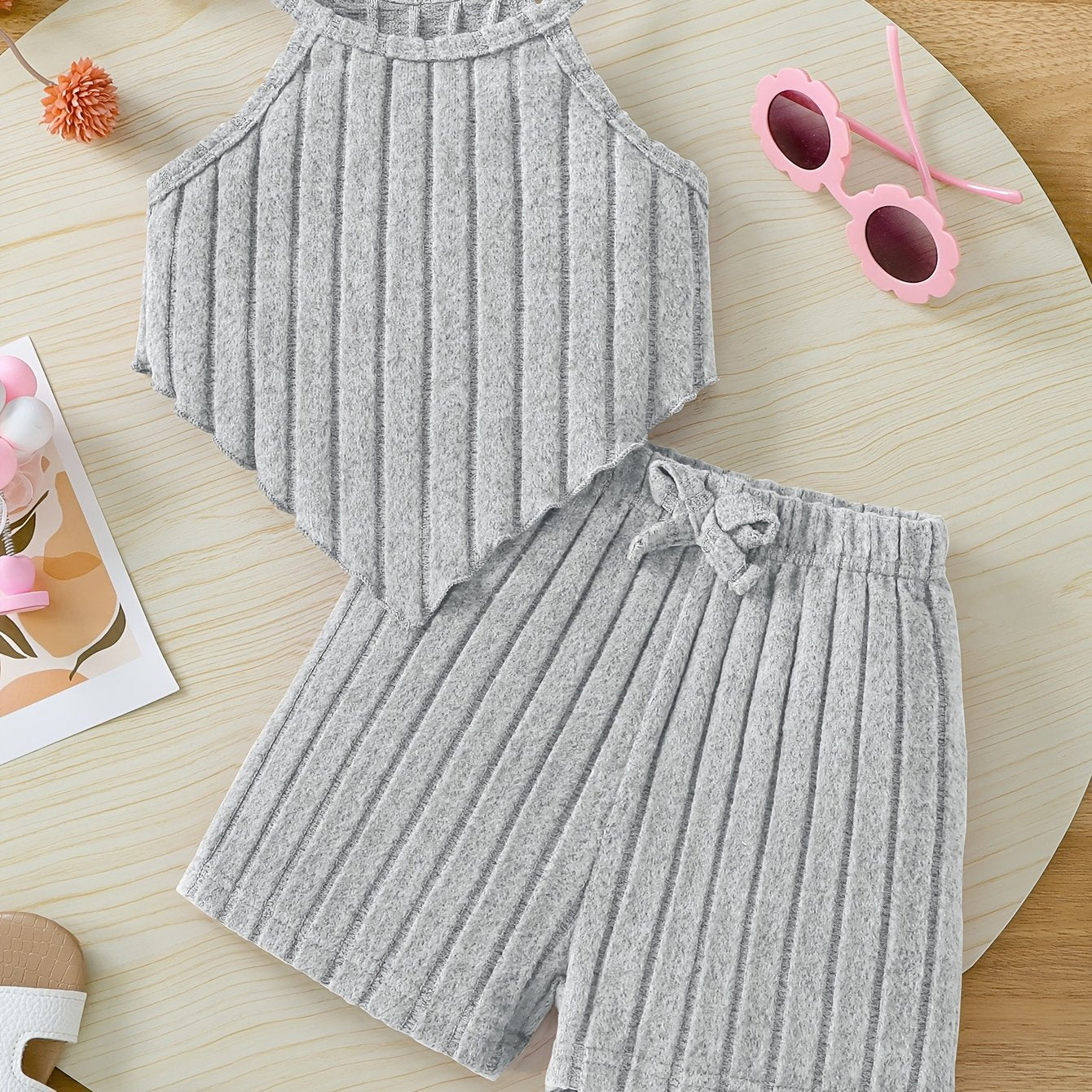 Летний комплект для девочек включает топ-корсет и фиолетовые шорты из трикотажной ткани, моется в машине, подходит для активного отдыха