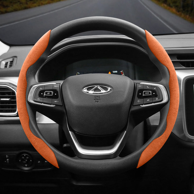 2PC Set Winter Velvet Anti-Slip Ultra-Thin Steering Wheel Cover Black Green Red Orange Brown