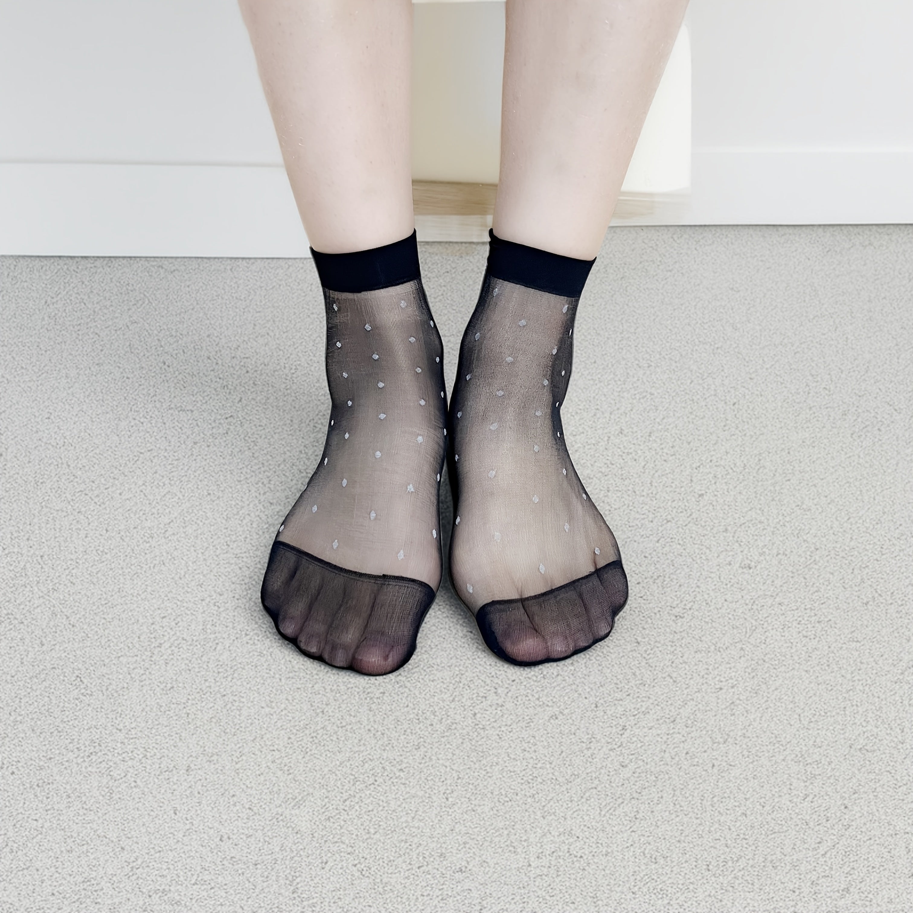 Women’s Mesh Ankle Socks 10 Pairs Polka Dot Breathable Nylon Spandex