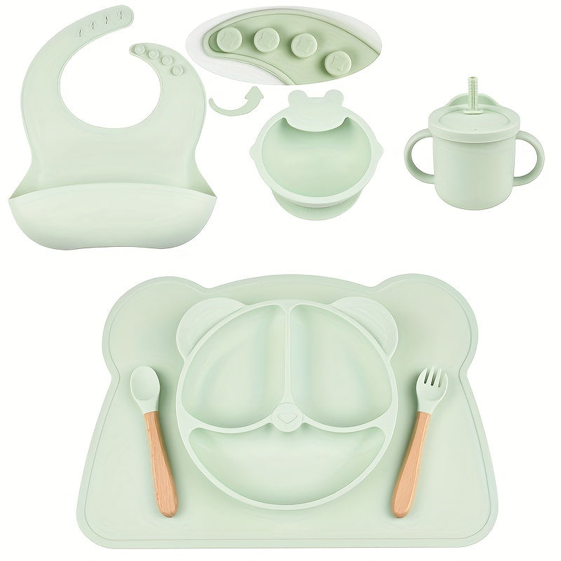 7-Piece Toddler Meal Set Silicone Utensils with Suction Cups and Cartoon Design for Infants