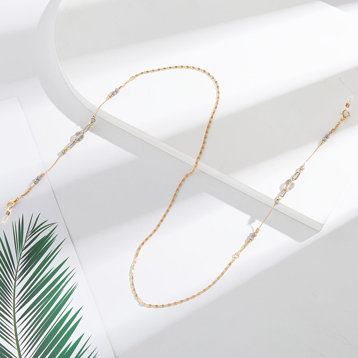 Elegante cadena de gafas de cristal con cuentas, soporte para gafas de sol, dorado