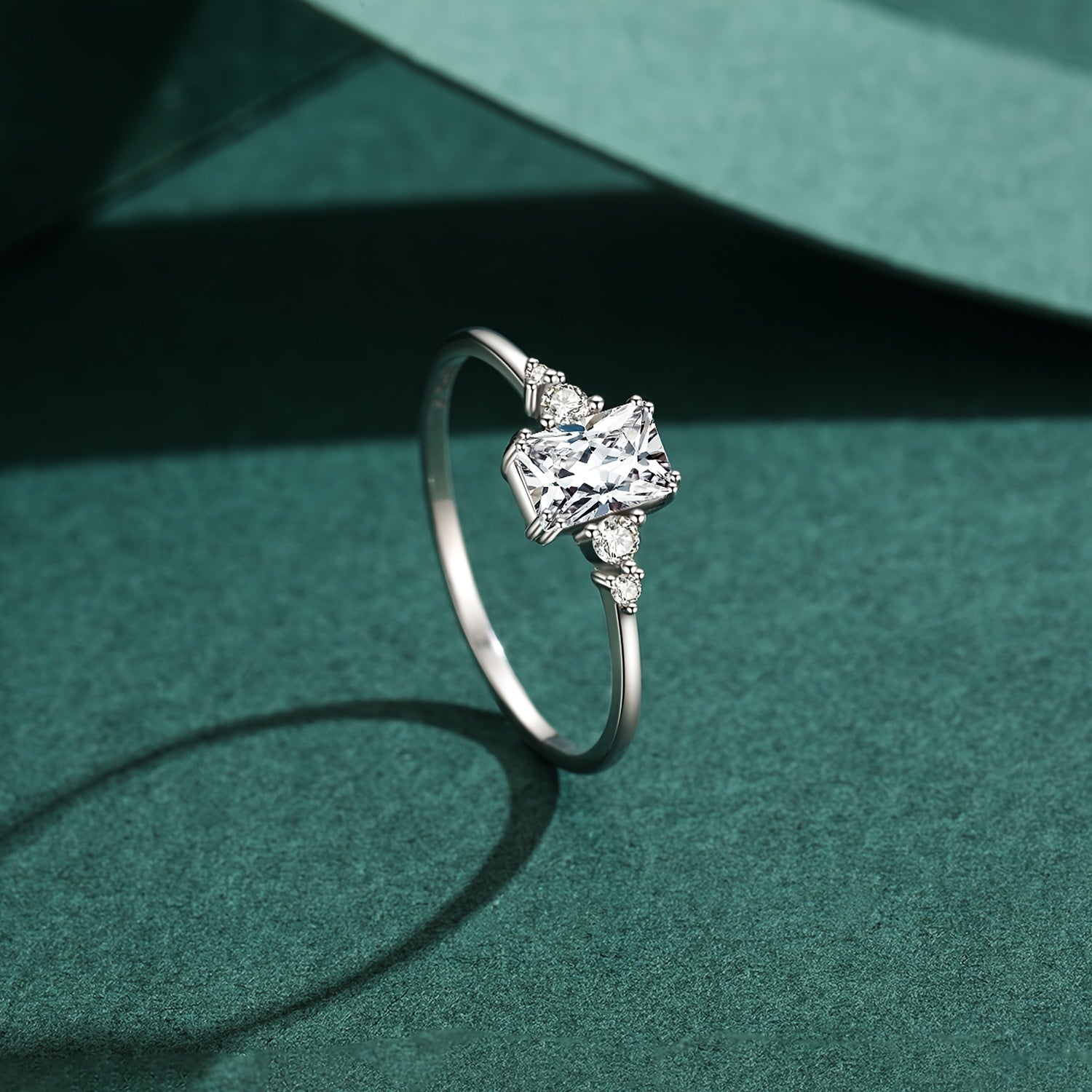 Sterling Silver Rectangle Zirconia Ring for Women Wedding Jewelry