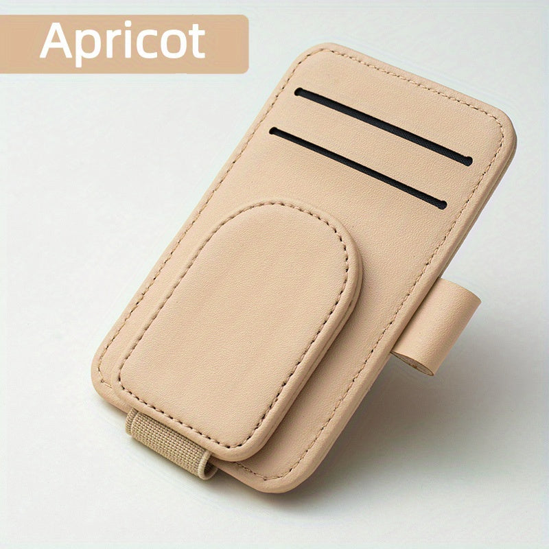 Faux Leather Car Sunglass Holder with Magnetic Clip and Card Storage