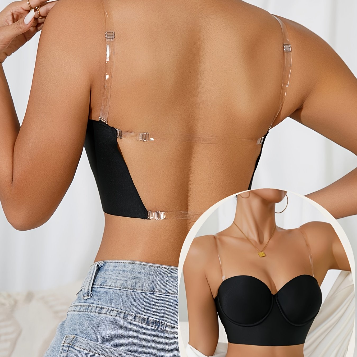 Qora Push-Up Bra shaffof kamarlar bilan, underwire qo'llab-quvvatlash, olib tashlanmaydigan padlar bilan