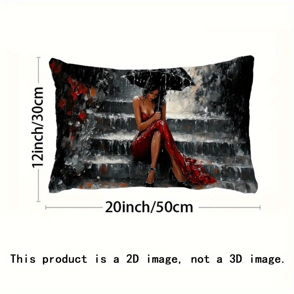 Stylish Red Dress Woman Pillowcase 50.8x30.48cm for Home Decor and Sofa