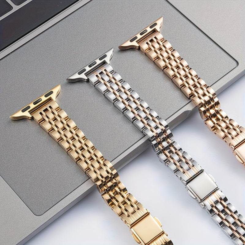 Women's Gold-Plated Stainless Steel Apple Watch Strap Compatible with 38mm to 49mm Series