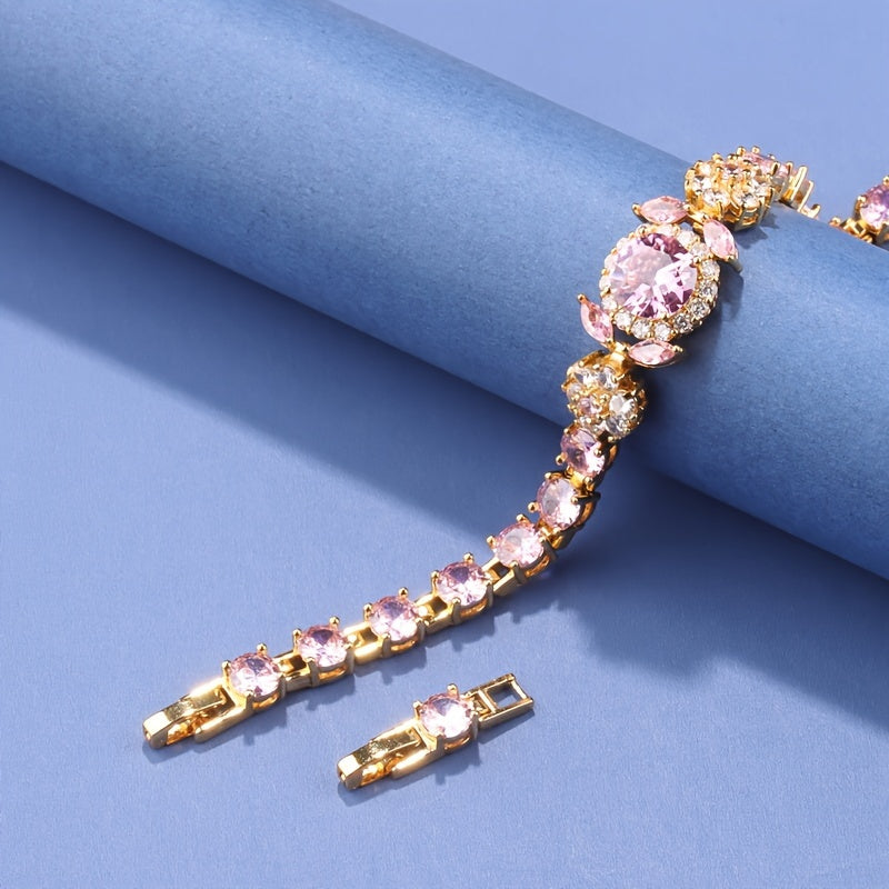 Zarif Vintage Ayollar Bilaguzuklar To'plami, Sintetik Toshlar, 18K Oltin Qoplangan Mis Zanjir, Yuqori Sifatli Zirconia Mozaika Detallari, To'ylar va Partiyalar uchun Mukammal, Ideal Rojdestvo Hediye, Ko'p Maqsadli Aksessuar - Bitta Qism